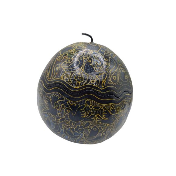 Handcrafted Maque Decorative Gourd With Intricate Carvings & Natural Wax Finish - Picture 10 of 13